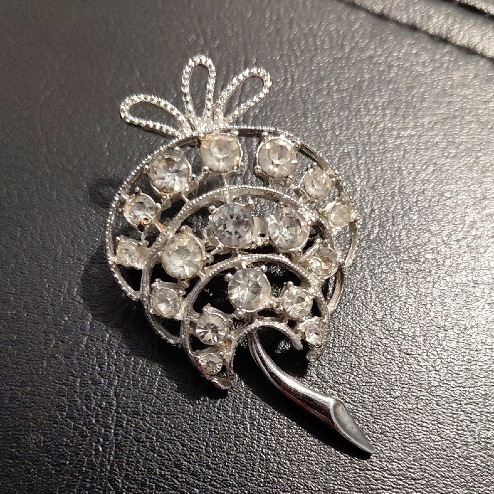 Elegant Silver Crystal Brooch